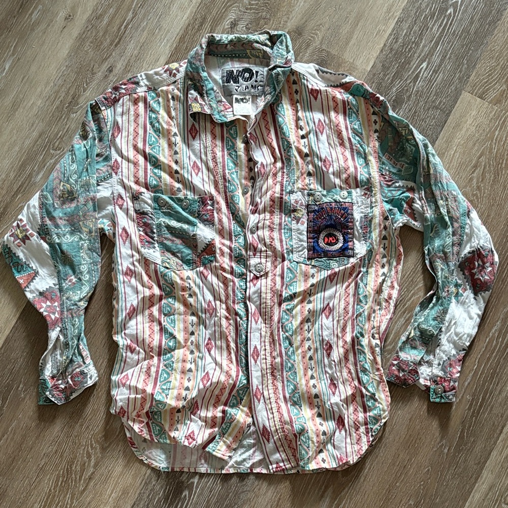 Vintage Patterned Button Down Shirt - image 1